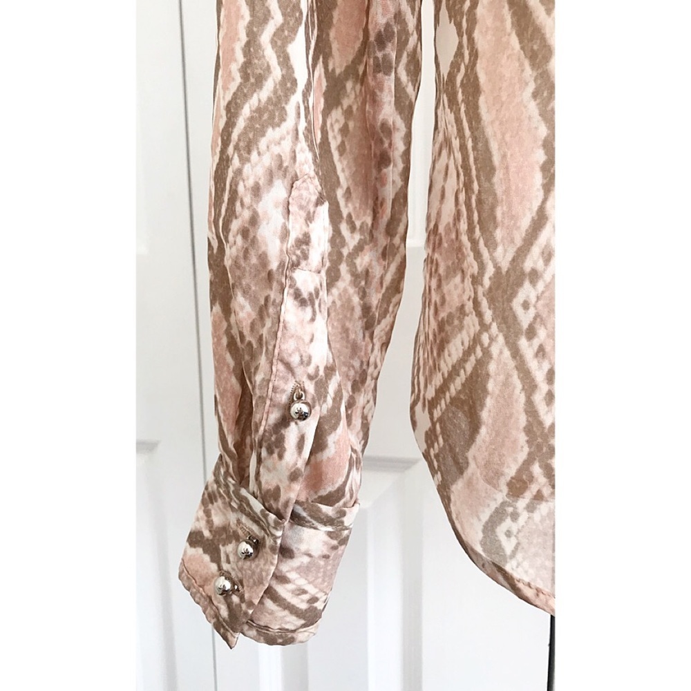 Ny Collection Chiffon Python Brown & Blush Blouse - image 5